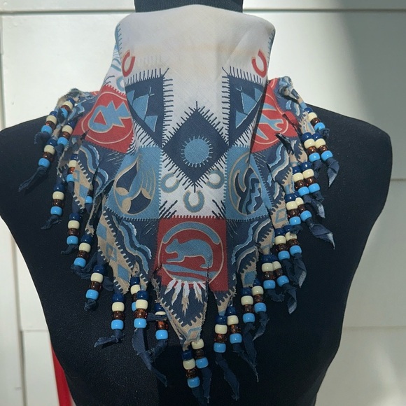 VINTAGE Bohemian / Western Beaded Scarf with Geometric Patterns - Picture 1 of 4